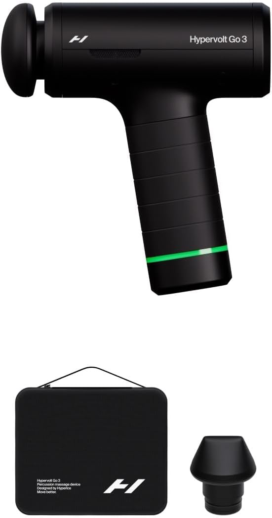 Hyperice Hypervolt Go 3 lightweight percussion massage gun with carry case