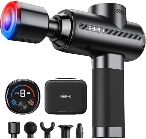 RENPHO Active Thermacool Deluxe massage gun on charging base