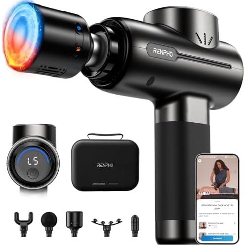 RENPHO Active+ Thermacool Deluxe massage gun on wireless charging stand