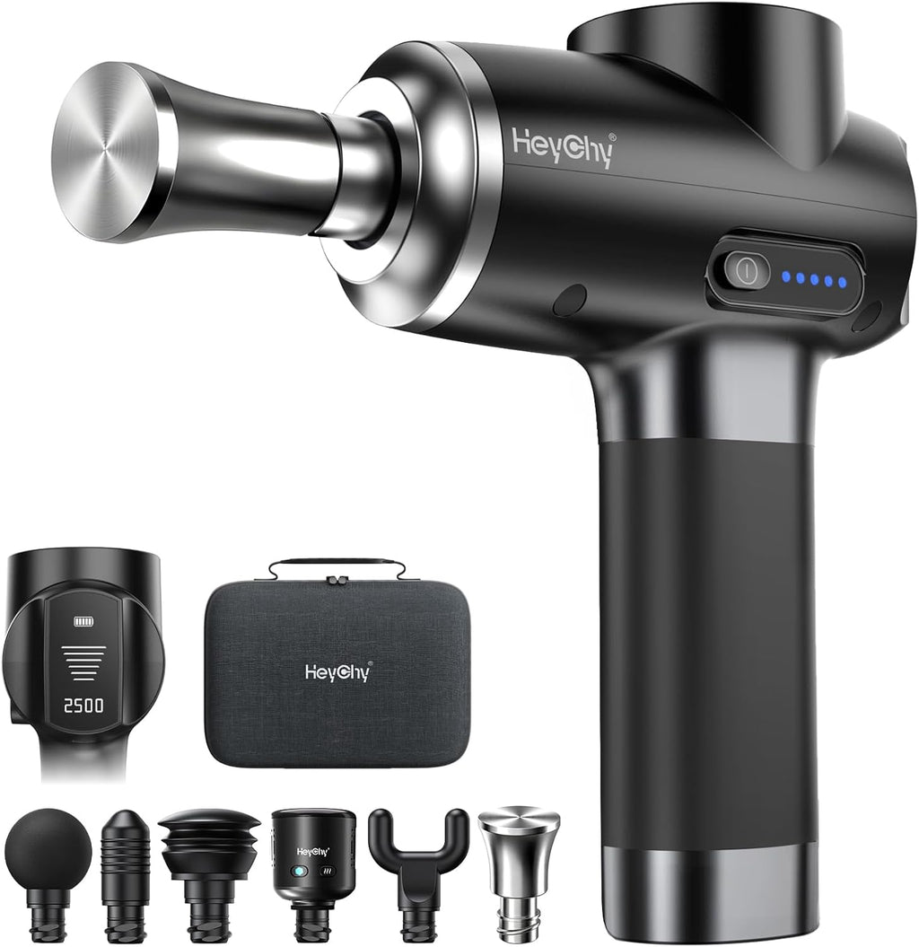 HEYCHY titanium massage gun heat and cold therapy split view