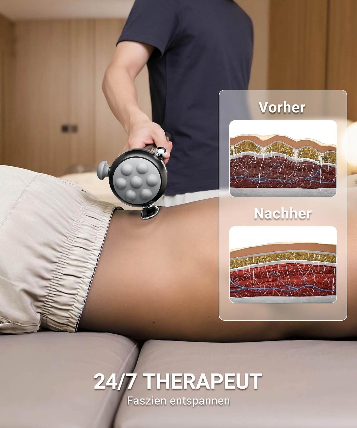 HYAKO Pro Max massager being used on back scar tissue relief