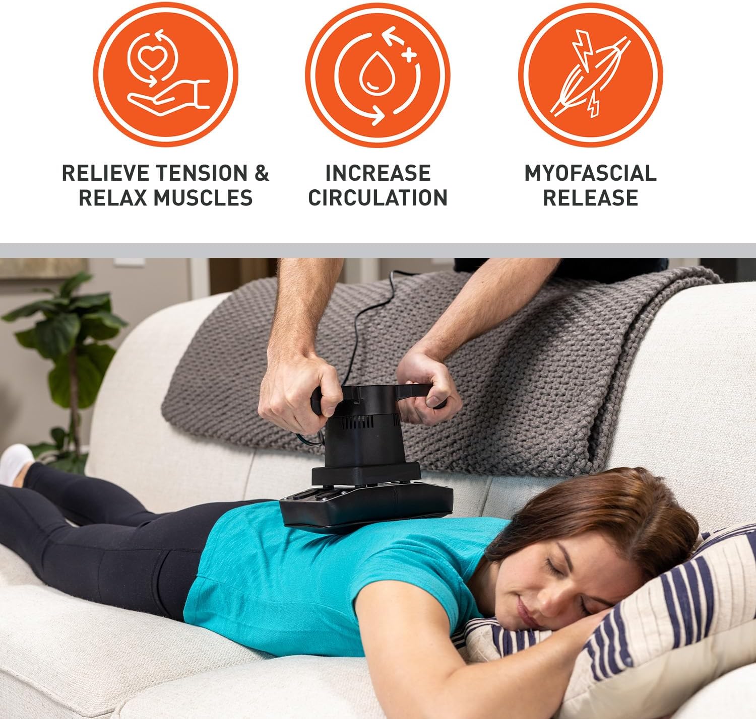 Body Sport variable speed massager on shoulder tension relief
