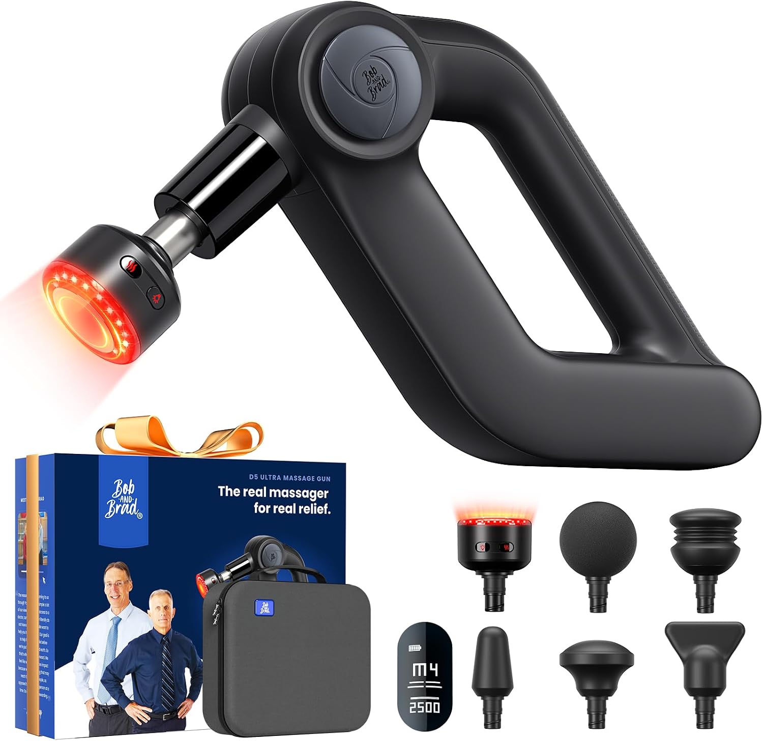 BOB AND BRAD D5 Pro Plus massage gun packaging and accessories