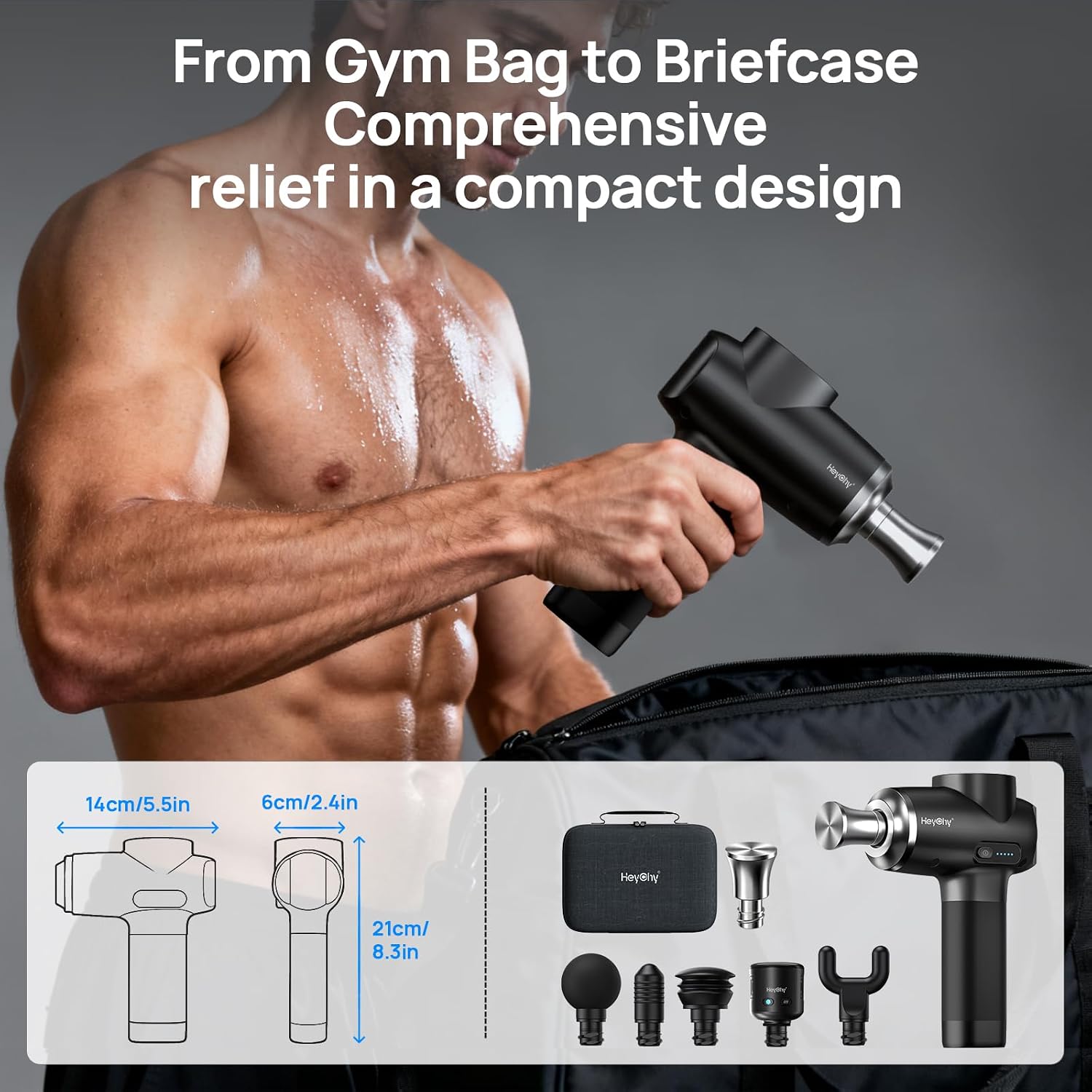 HEYCHY titanium massage gun package unboxing contents
