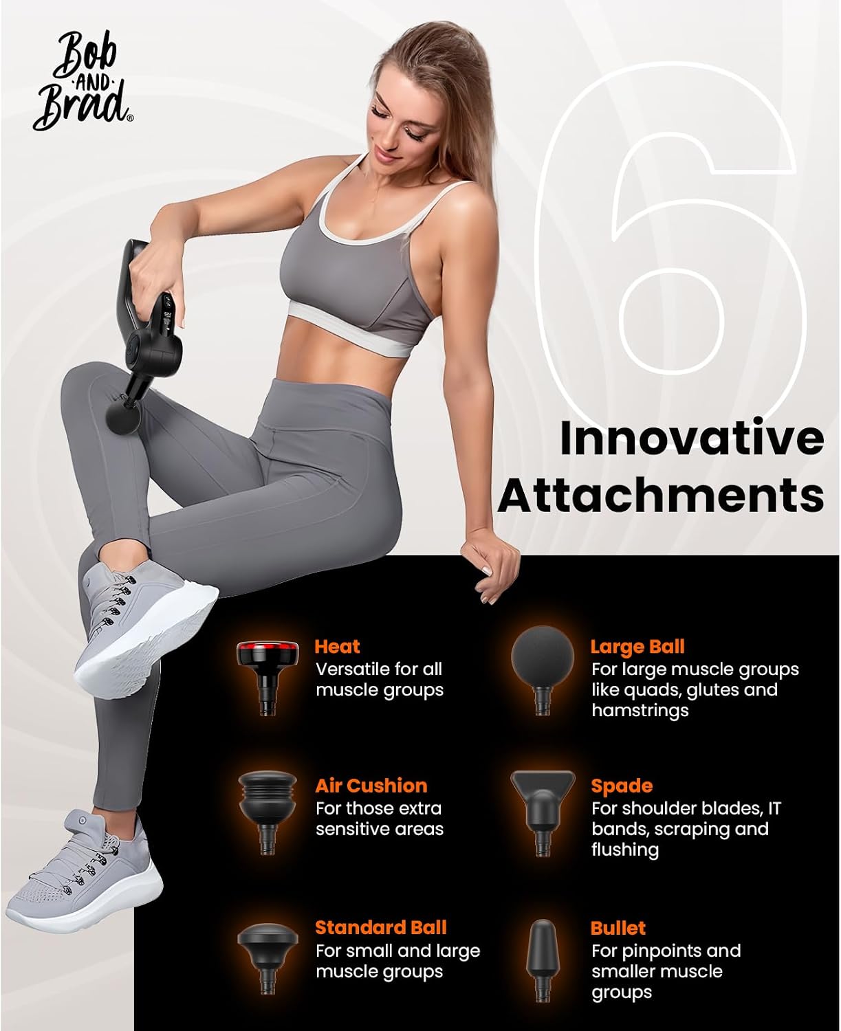 BOB AND BRAD D5 Pro Plus massage gun being used on leg muscles