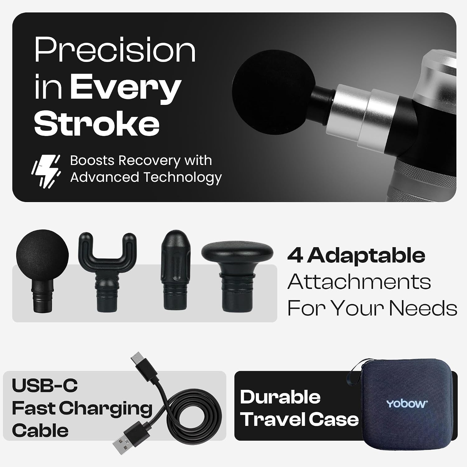 Yobow massage gun travel ready gym bag size comparison