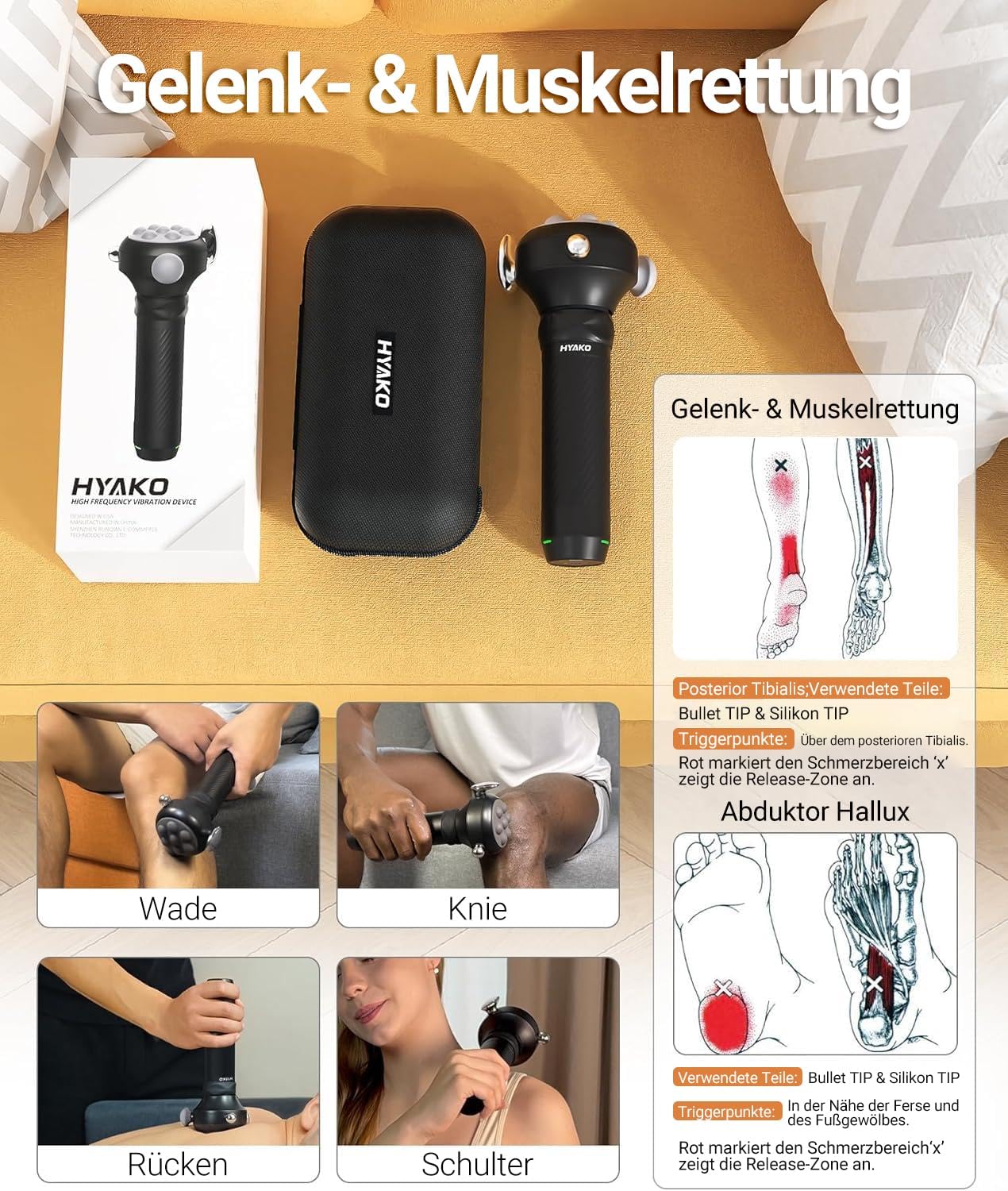 HYAKO Pro Max deep tissue vibration on muscle spasm area