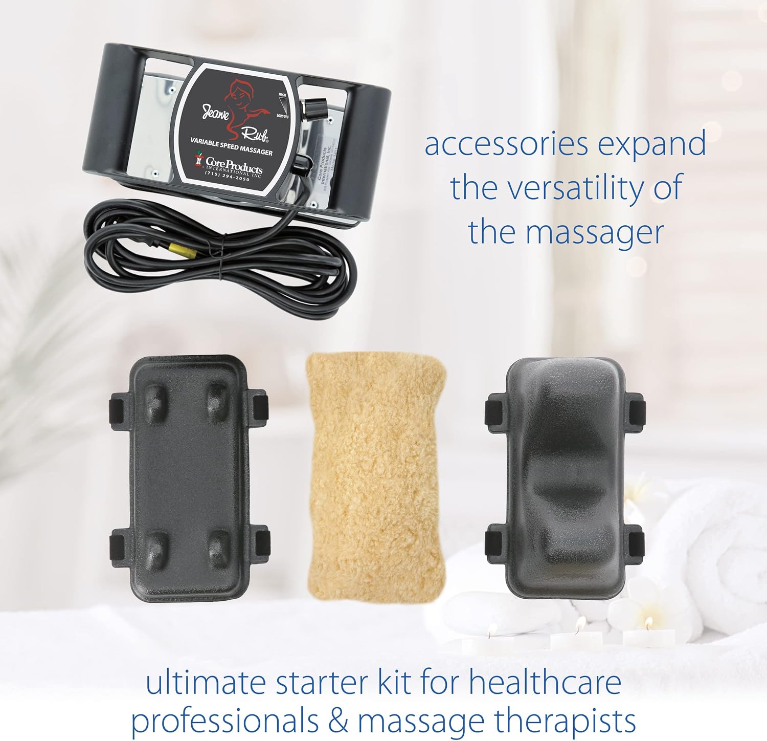 Core Jeanie Rub Deluxe massage kit box and packaging