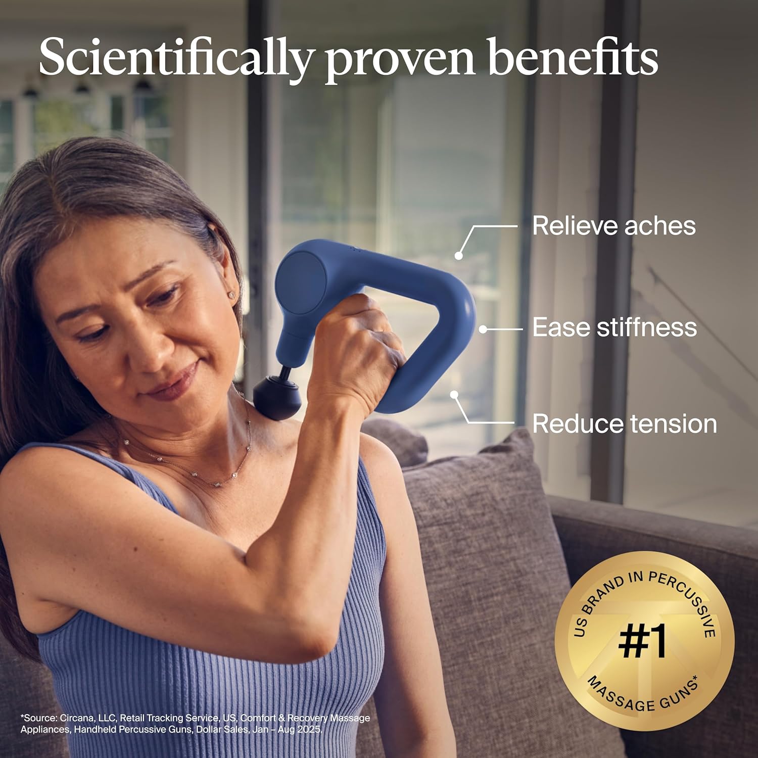 Theragun Relief massage gun full product front view navy