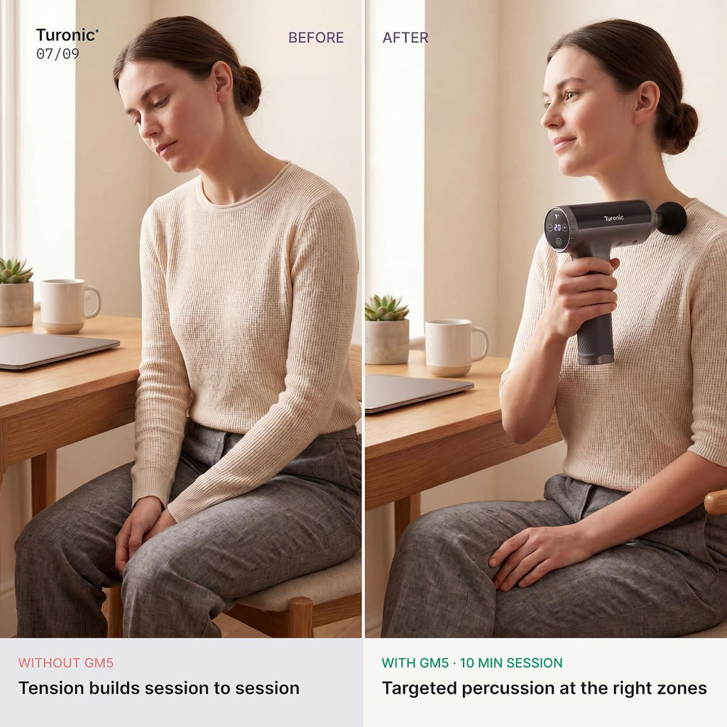 Turonic GM5 massage gun on leg soreness post-sport