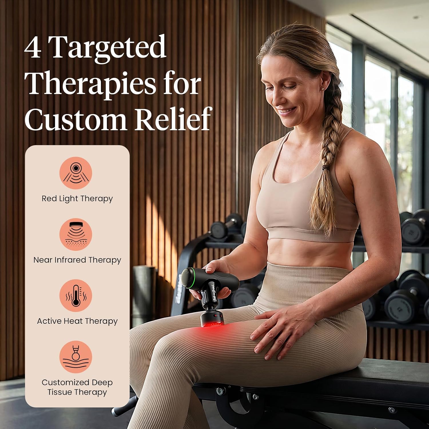 Q2 Ultra Max Mini deep tissue percussion on quad muscle